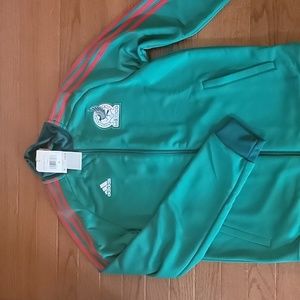 Green Adidas Red Stripe Jacket with Mexican Soccer Patch - Size Small Women